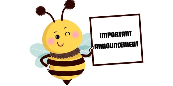 cartoon hornet holding a sign that says important announcement